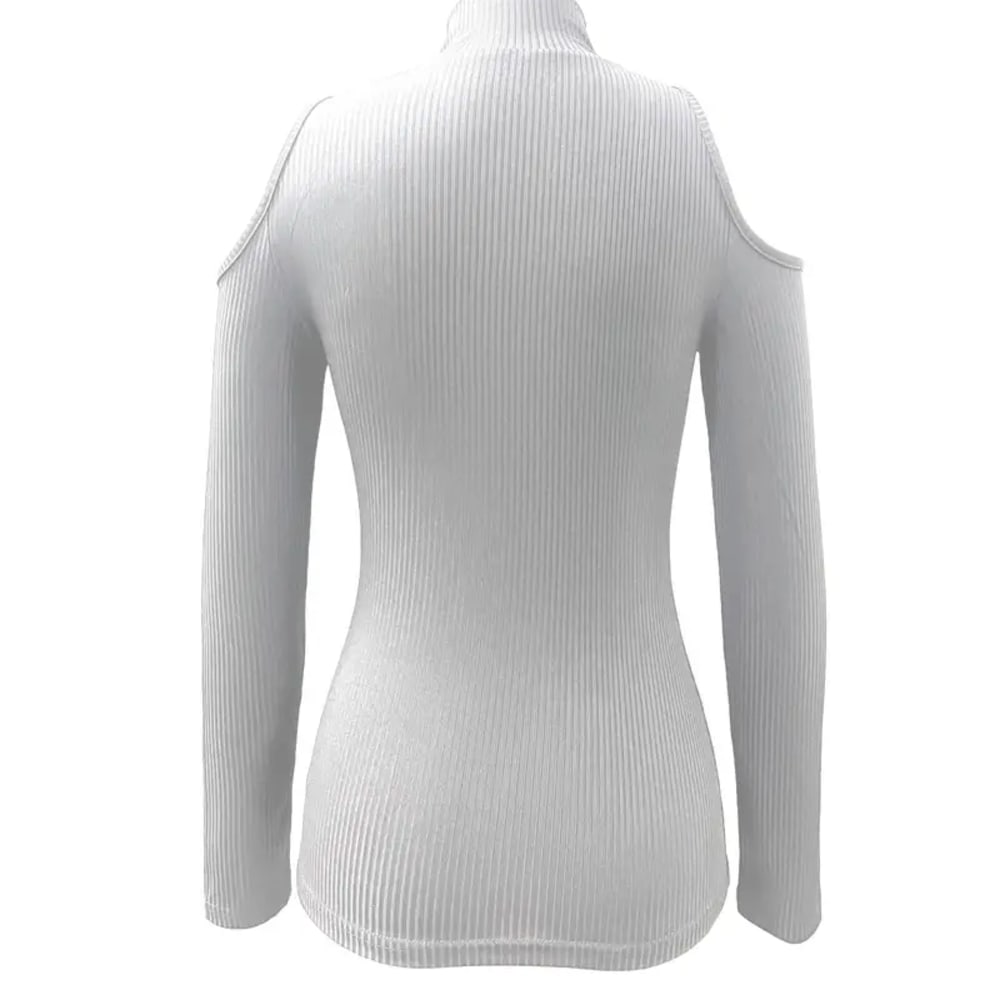 Women Ribbed Zip Front Mock Neck T-Shirt